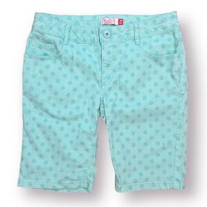 SO Polka Dot Bermuda Jean Shorts Mint Green Cotton Blend Girls 14